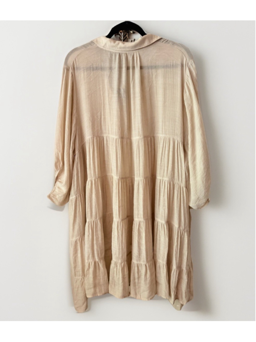 Zenana 1X Taupe Tiered Tunic Dress Pockets Button Front Boho Oversized - Picture 4 of 6